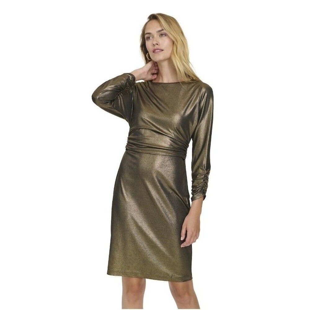 Women Harper Rose Gold Dress 3/4 Cinched Sleeve Boatneck Sheath Dress Size 14 - Picture 10 of 14